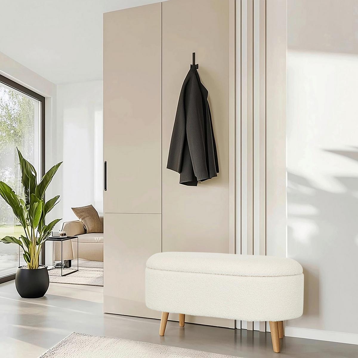 Hocker Storiano Weiß B: 82 Cm - Eichefarben/Weiß, MODERN, Textil (82/43/47cm) - MID.YOU