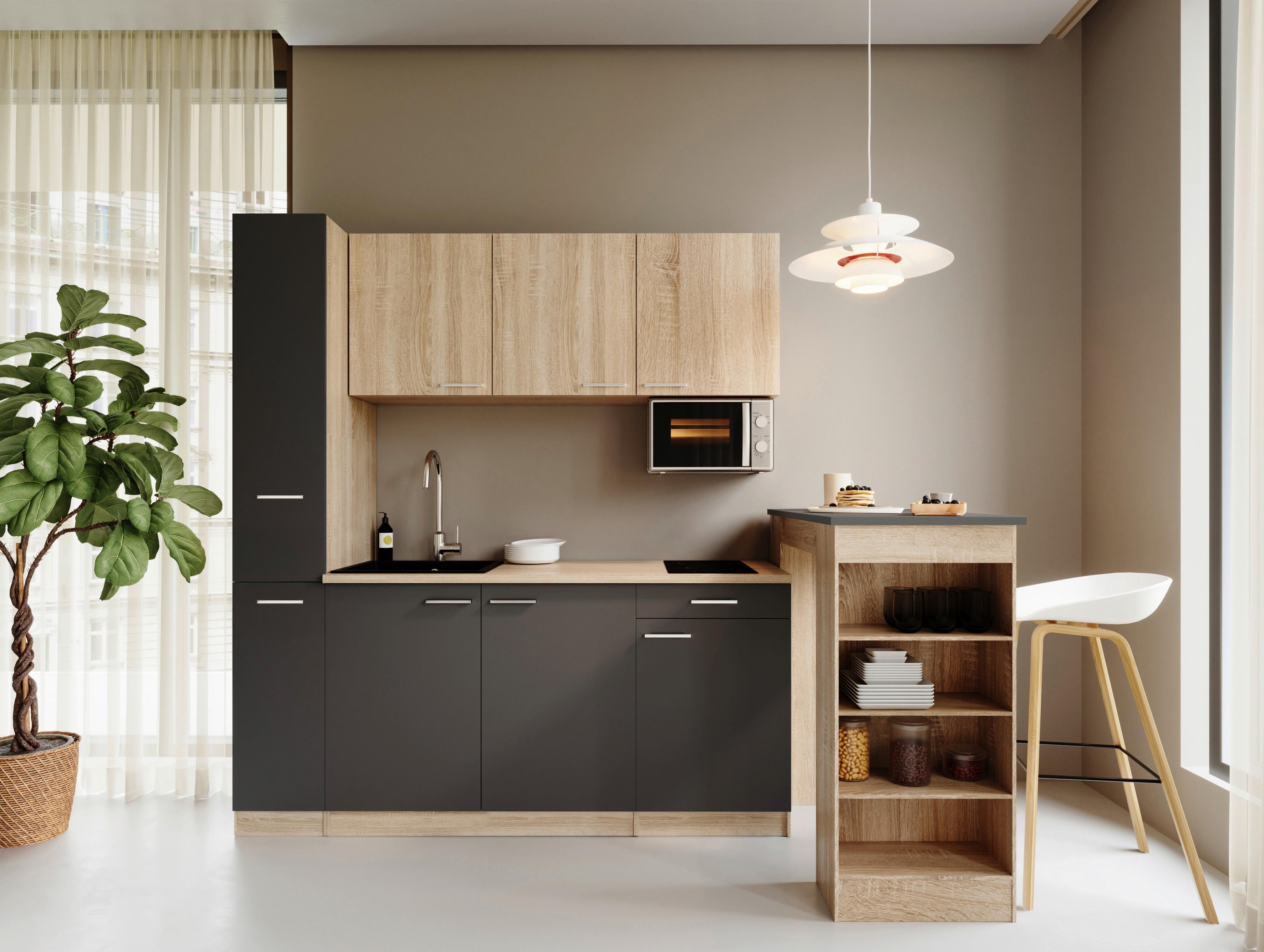 KÜCHENBLOCK Ingrid, Grau B: 180 cm - Eichefarben/Grau, Design, Holzwerkstoff (180cm) - Respekta