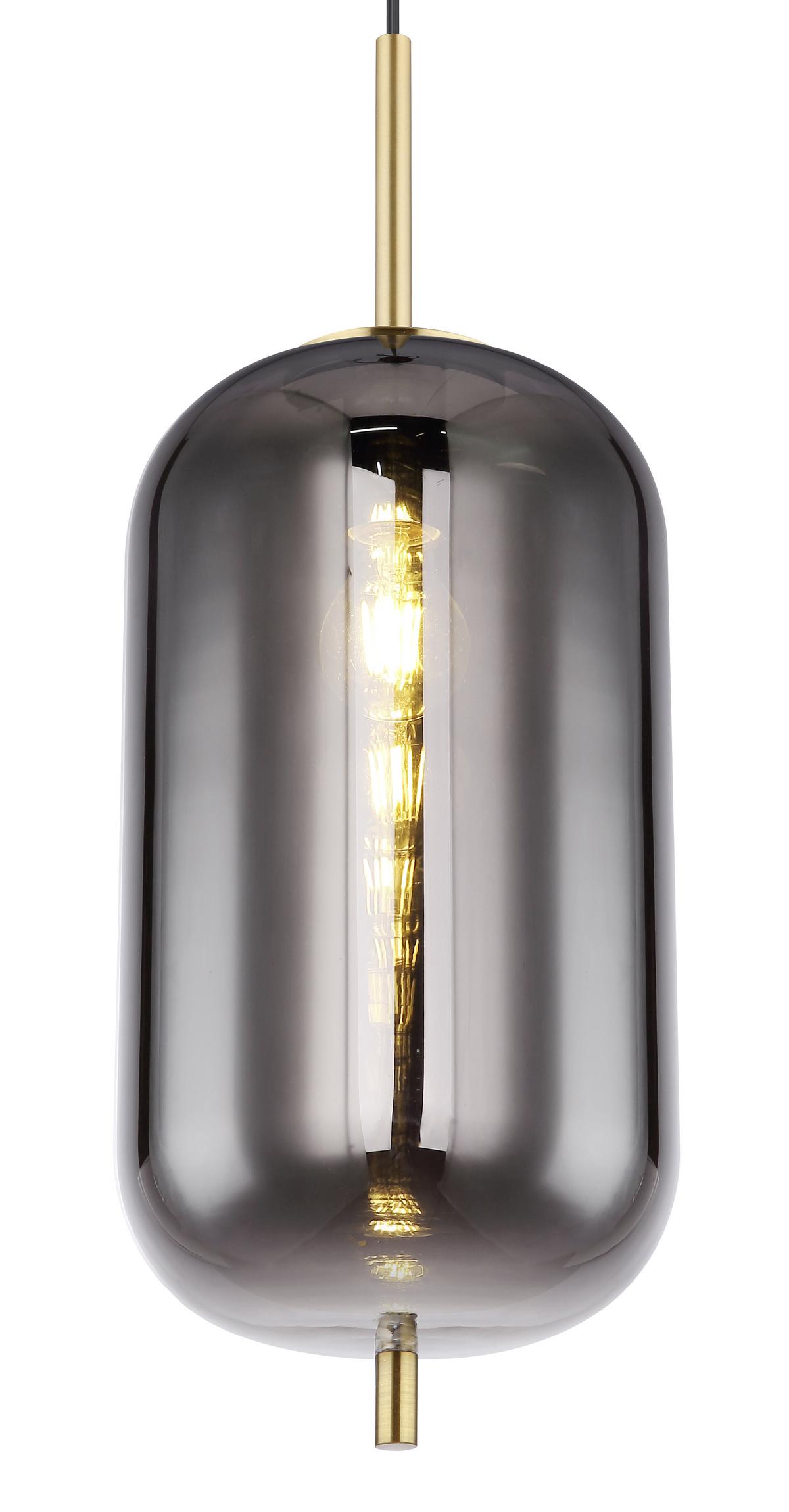 Hängeleuchte Blacky H: 120 cm 1-Flammig, mit Rauchglas - Messingfarben, Design, Glas/Metall (22/120cm) - Globo