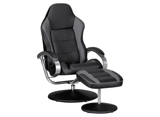 Relaxsessel Dehbar + Hocker Sporting Lederlook Schwarz - Silberfarben/Schwarz, MODERN, Textil/Metall (69/98/60cm) - MID.YOU Relaxsessel Dehbar + Hocker Sporting Lederlook Schwarz - Silberfarben/Schwarz, MODERN, Textil/Metall (69/98/60cm) - MID.YOU