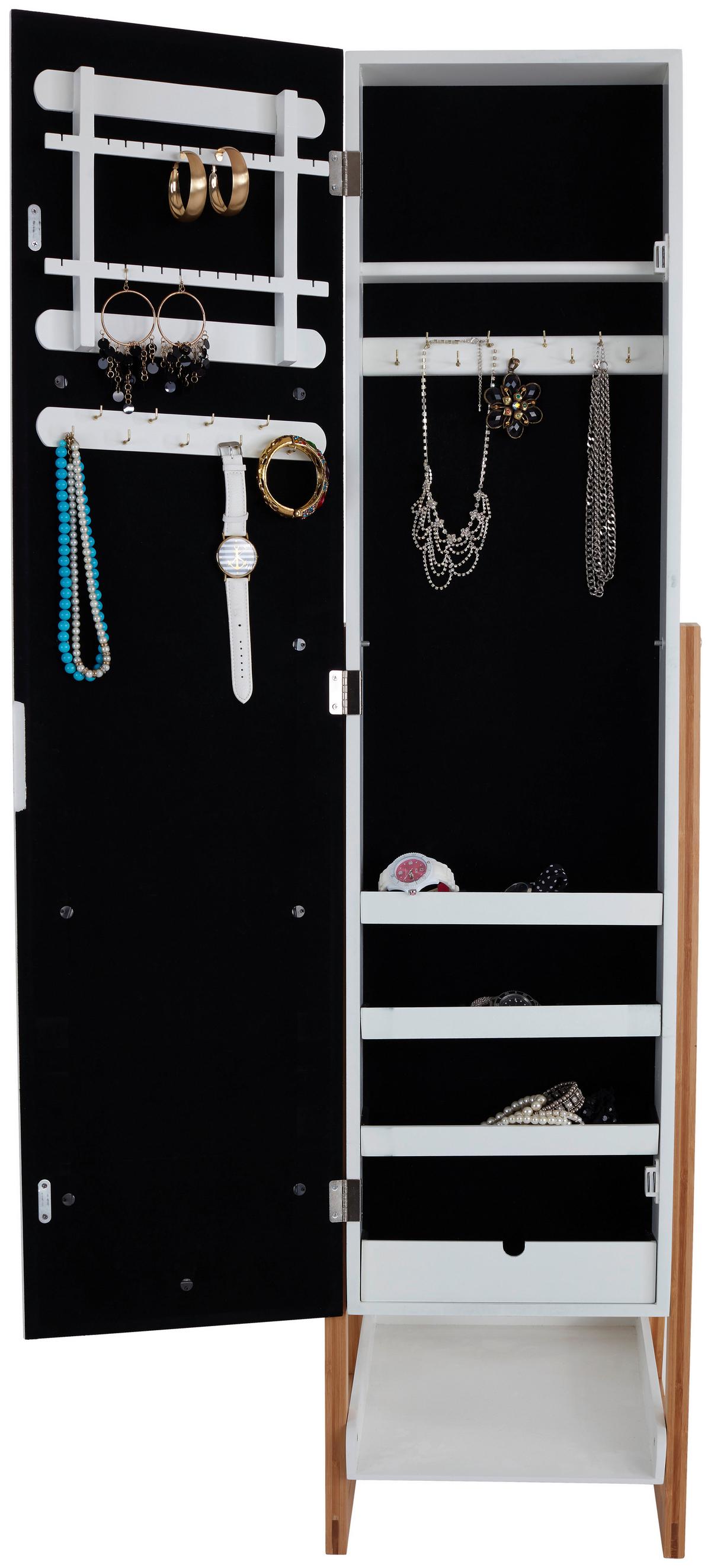 Schmuckschrank Levi Weiß H: 142 cm Stehend, Spiegel - Naturfarben/Weiß, MODERN, Glas/Holz (40/142/33cm) - MID.YOU