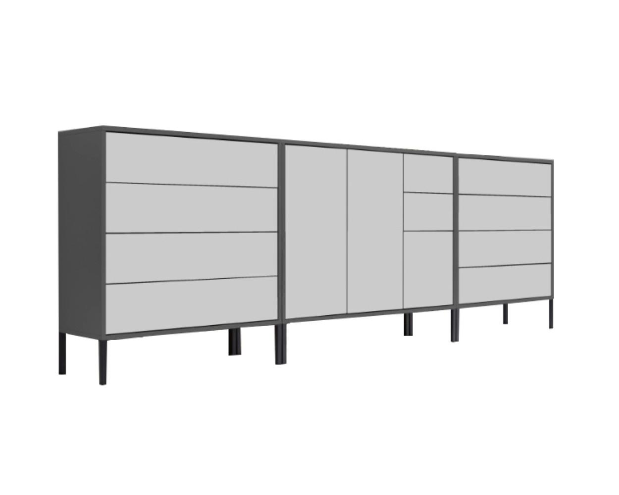 Sideboard Mailand Anthrazit/weiß B: 263,5cm - Anthrazit/Weiß, MODERN, Holzwerkstoff (263,5/86/33cm) - MID.YOU