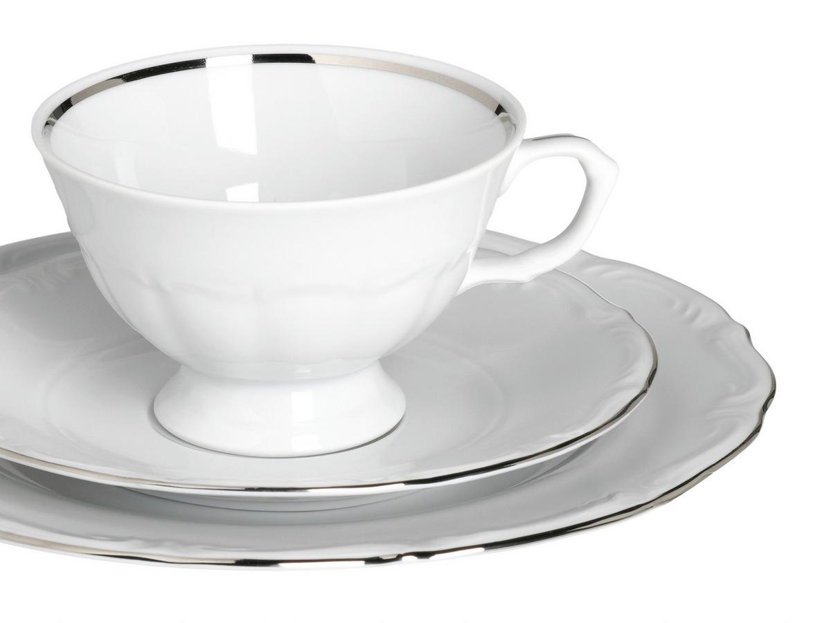 Kaffeeservice Maria Theresia Weiß, Platinfarben L: 34 cm - Platinfarben/Weiß, Basics, Keramik (34/28,5/25,5cm) - Creatable