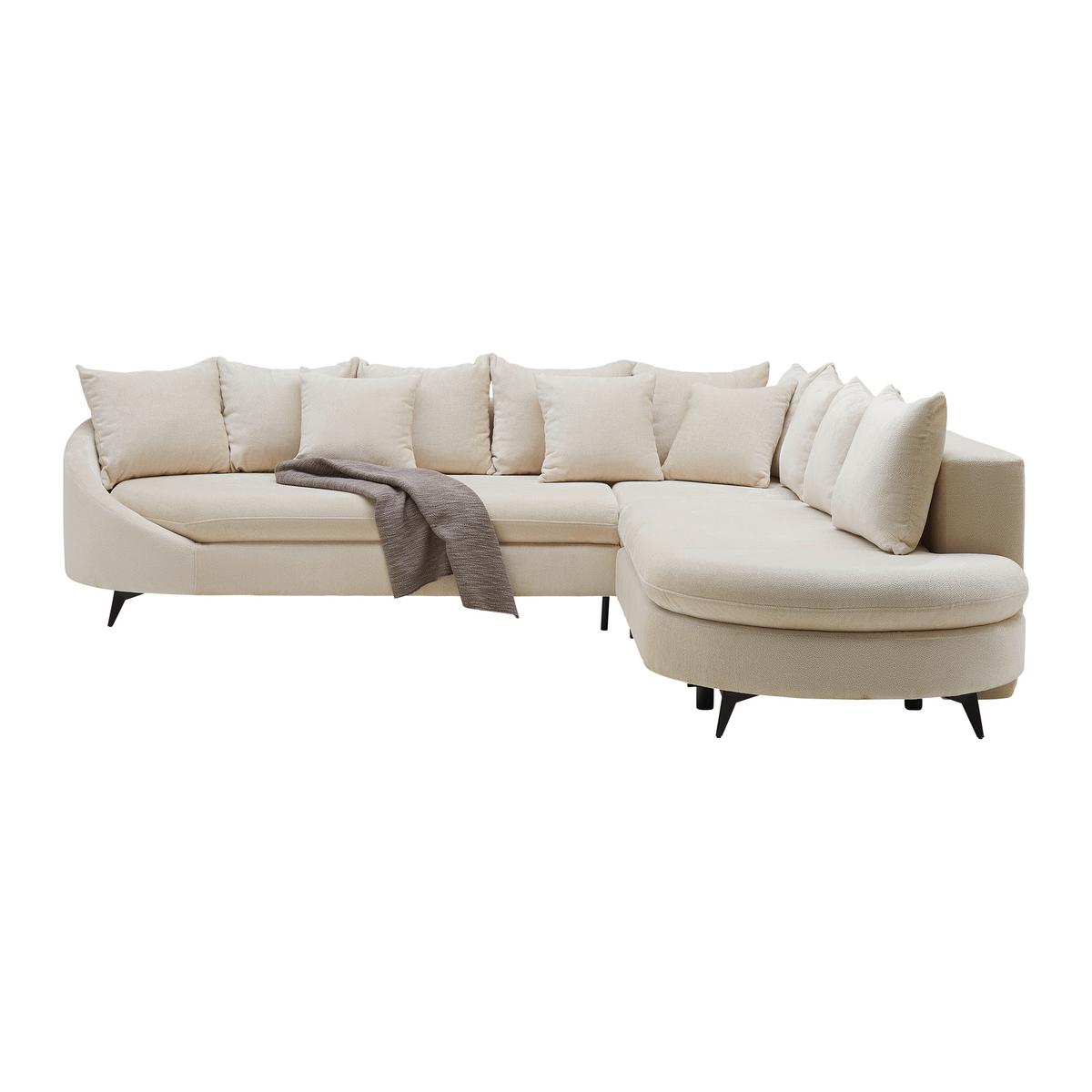 Rohová sedačka AXEL, pravá, krémová žinylka - černá/krémová, Moderní, kov/textil (291/250cm) - Mömax