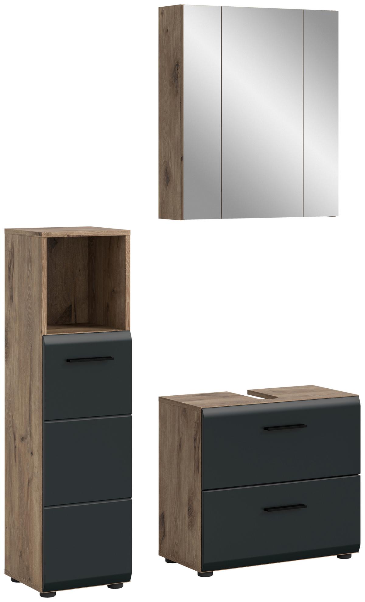 Badezimmer Ice Schwarz/Eiche Dekor B: 90cm - Eiche dunkel/Schwarz, Basics, Holzwerkstoff (90cm) - MID.YOU