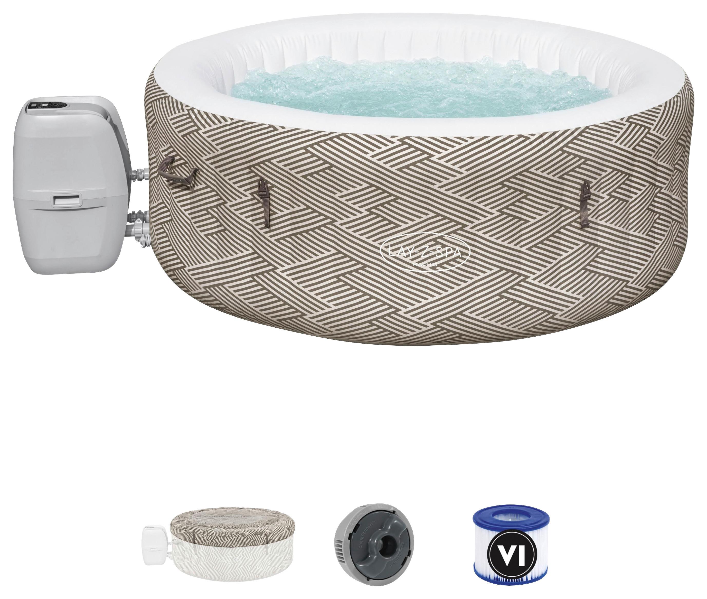 Whirlpool Aufblasbar Madrid Airjet ⌀ 180 X H 66 - Hellbraun/Weiß, Trend, Kunststoff/Metall (180/66cm) - Bestway