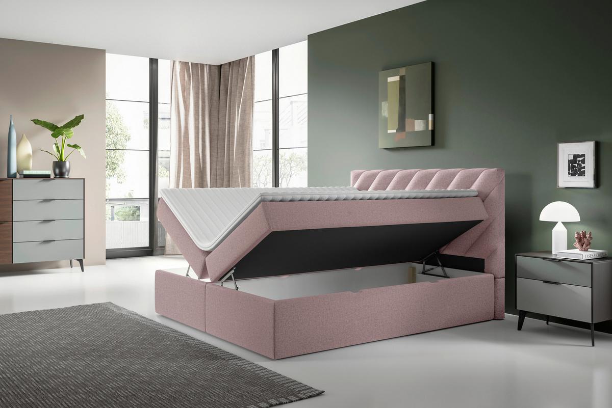 Boxspringbett mit Topper Rosa 180x200 cm Gusto - Beige/Schwarz, MODERN, Textil (180/200cm) - MID.YOU