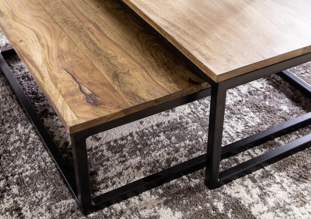 Couchtisch Mit Holzplatte 2er-Set Akola Sheesham/schwarz - Sheeshamfarben/Schwarz, Design, Holz/Metall (75/75/27cm) - MID.YOU
