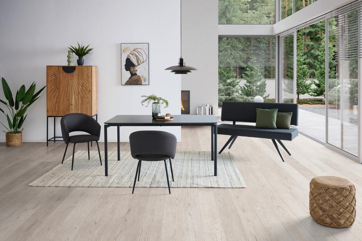 Sitzbank mit Lehne Andros dunkelgrau, B: 140cm - Dunkelgrau/Schwarz, KONVENTIONELL, Textil/Metall (140/90/62cm) - Livetastic