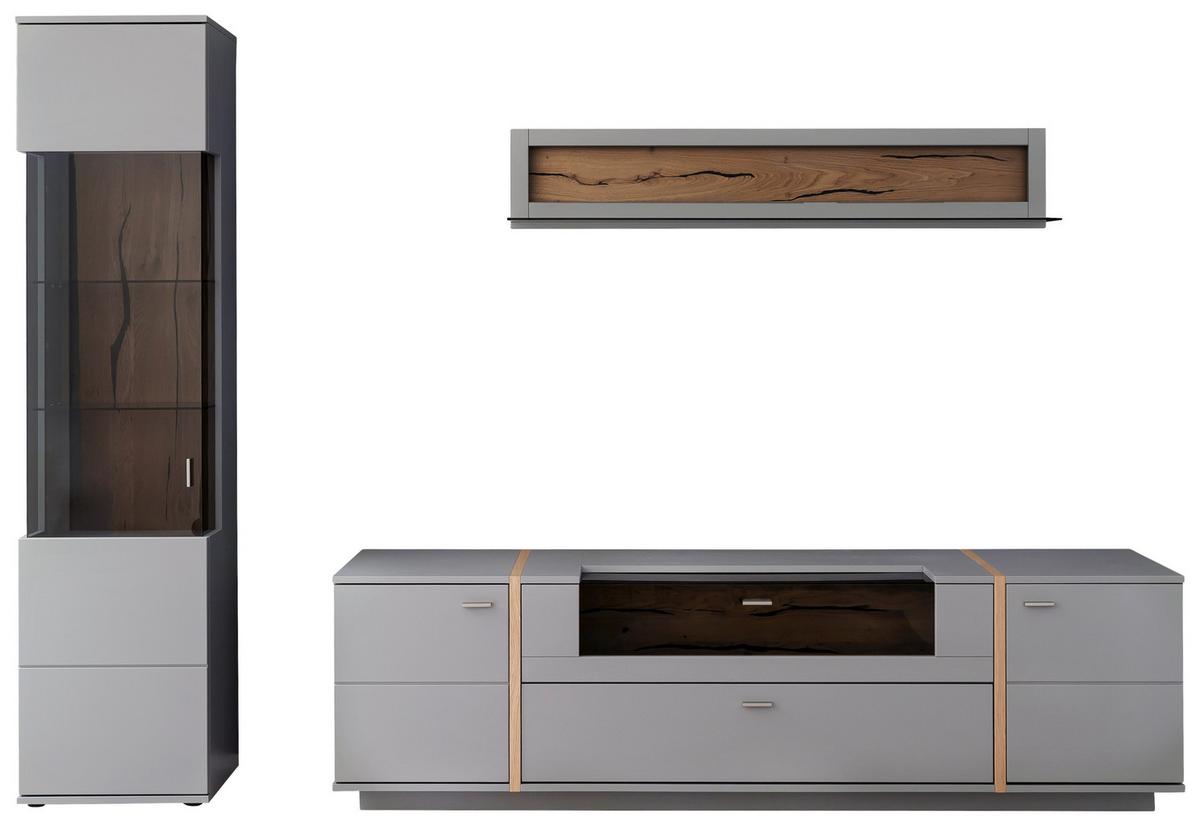 Wohnkombination Teilmassiv 3-Tlg. Sevilla Grau/eiche - Eichefarben/Schwarz, Design, Glas/Holzwerkstoff (276/207/50cm) - MID.YOU