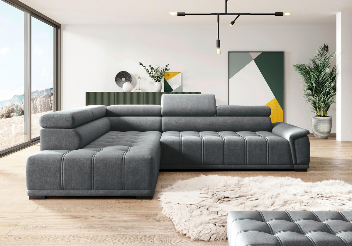 Rohová sedačka GRINALDI, levá, antracitová - černá/antracitová, Moderní, textil/plast (206/283cm) - Premium Living