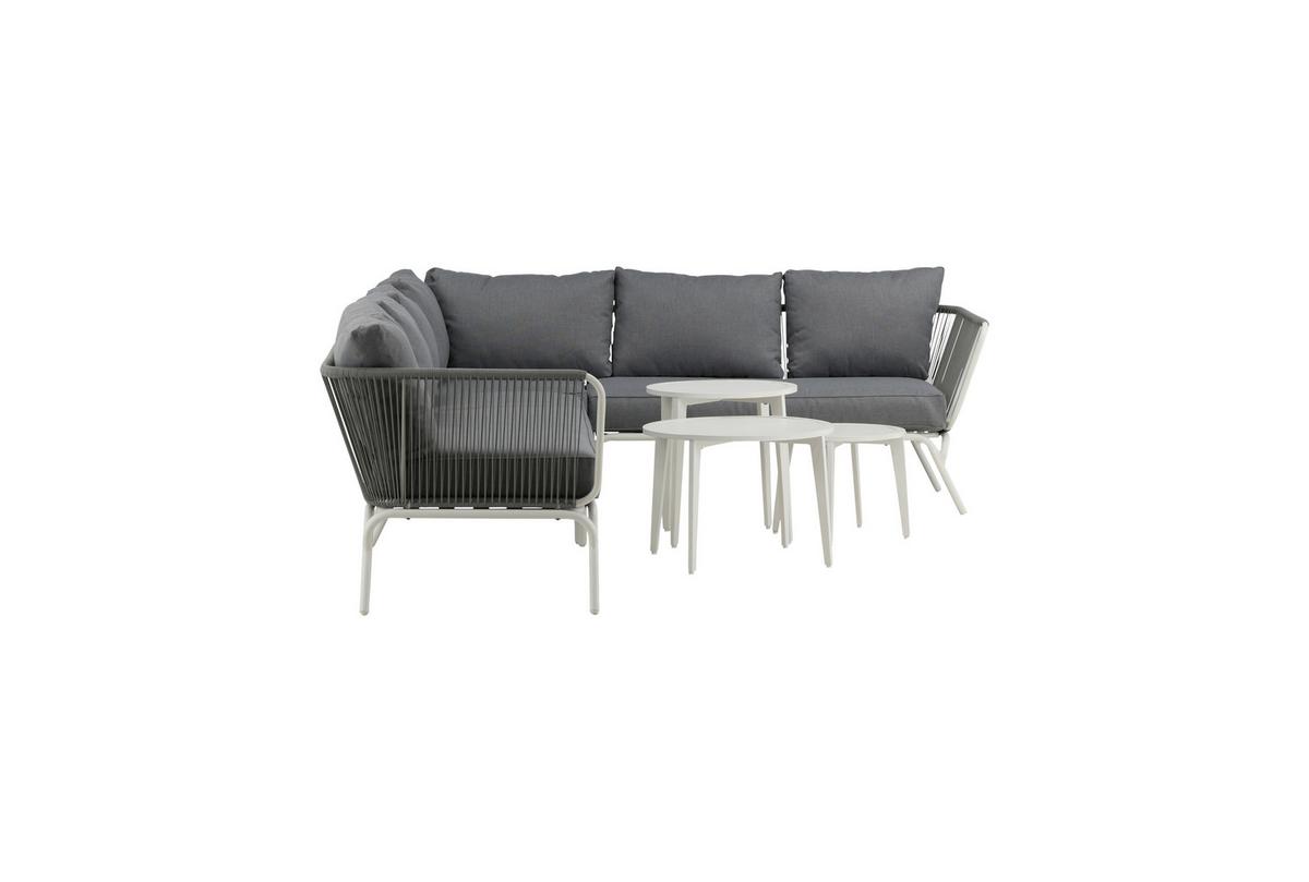Loungegarnitur 4-tlg Roxo Metall/textil Mit Kissen - Weiß/Grau, KONVENTIONELL, Textil/Metall - Gardenson