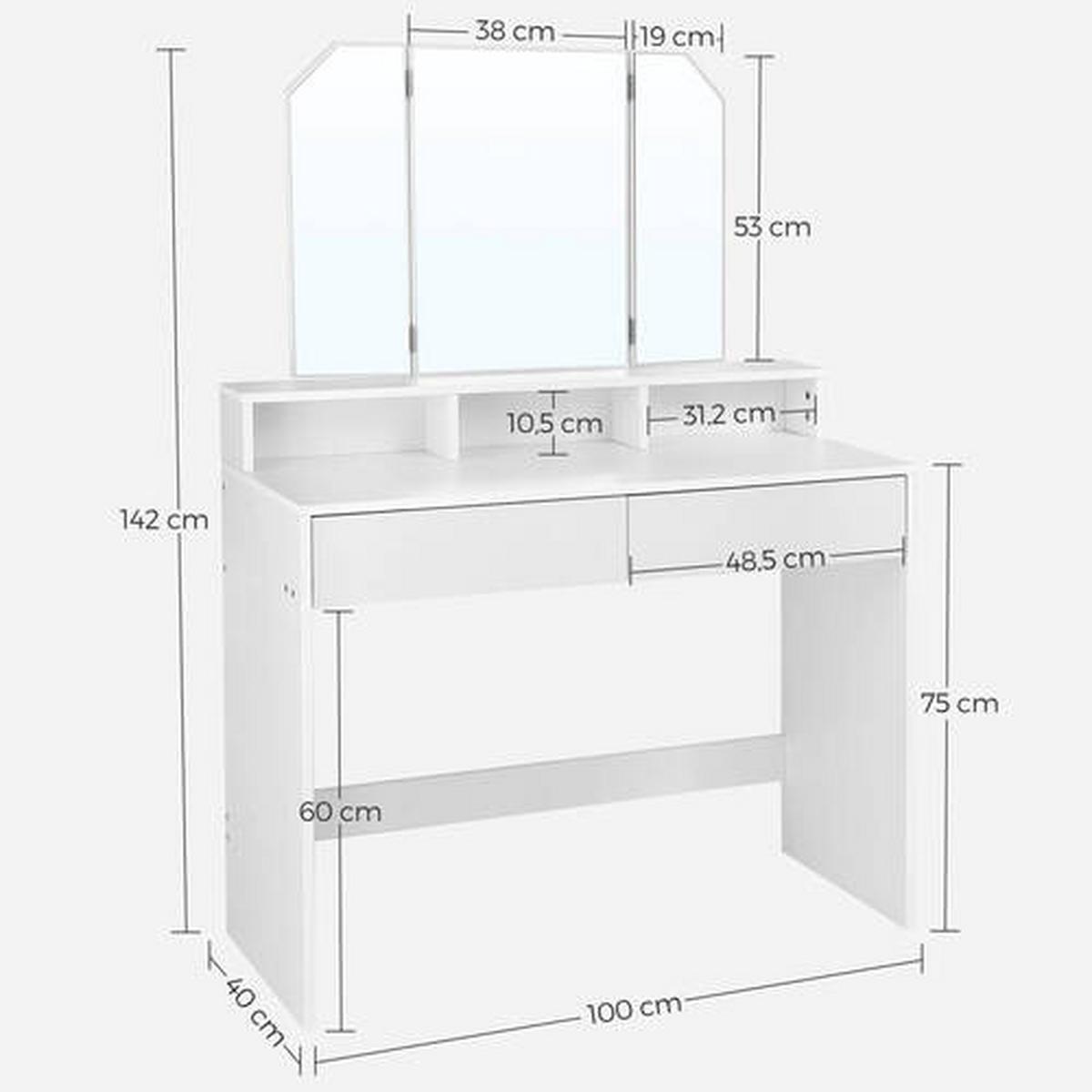 Toaletní stolek š. 100 cm, bílý - bílá, Trend, kompozitní dřevo/sklo (100/40/142cm) - Boxxx
