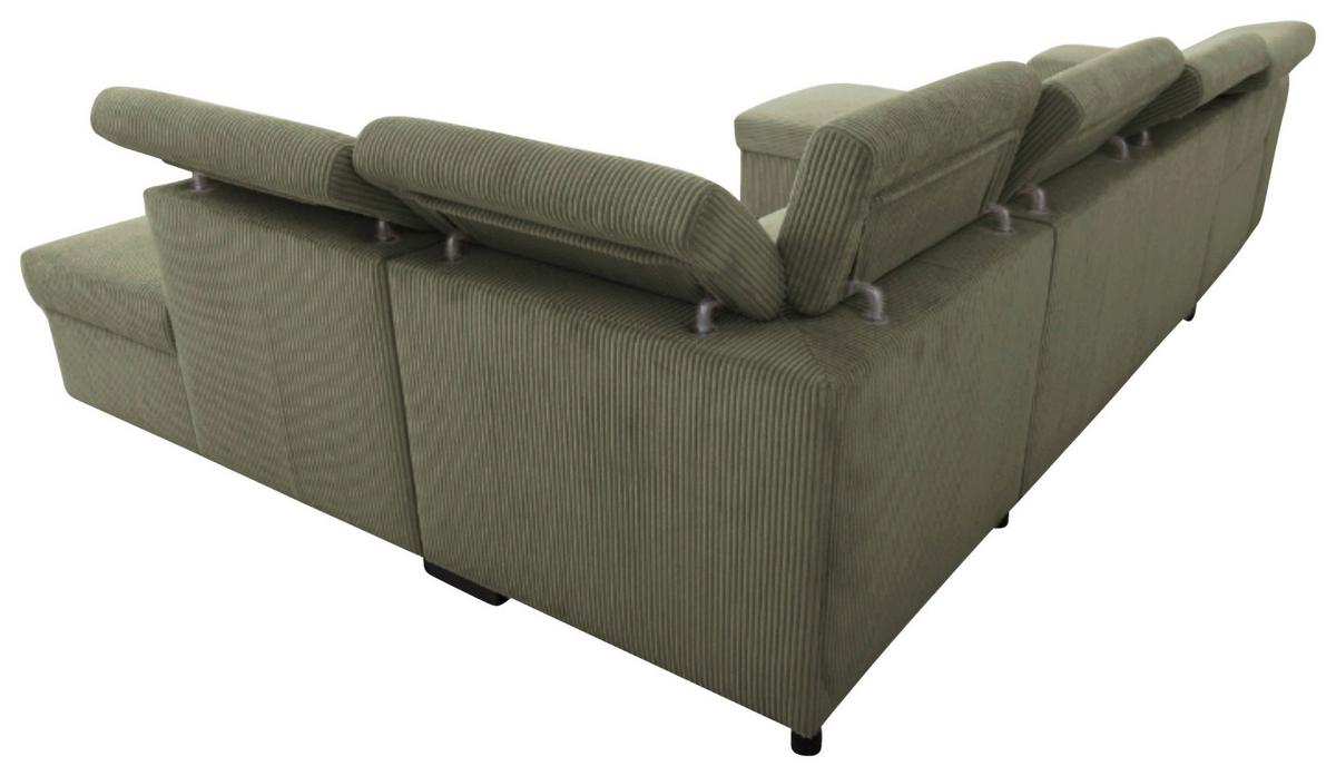 Schlafsofa mit Bettkasten Sirius XL, olivgrün, 219cx334m - Eichefarben/Olivgrün, KONVENTIONELL, Holz/Holzwerkstoff
