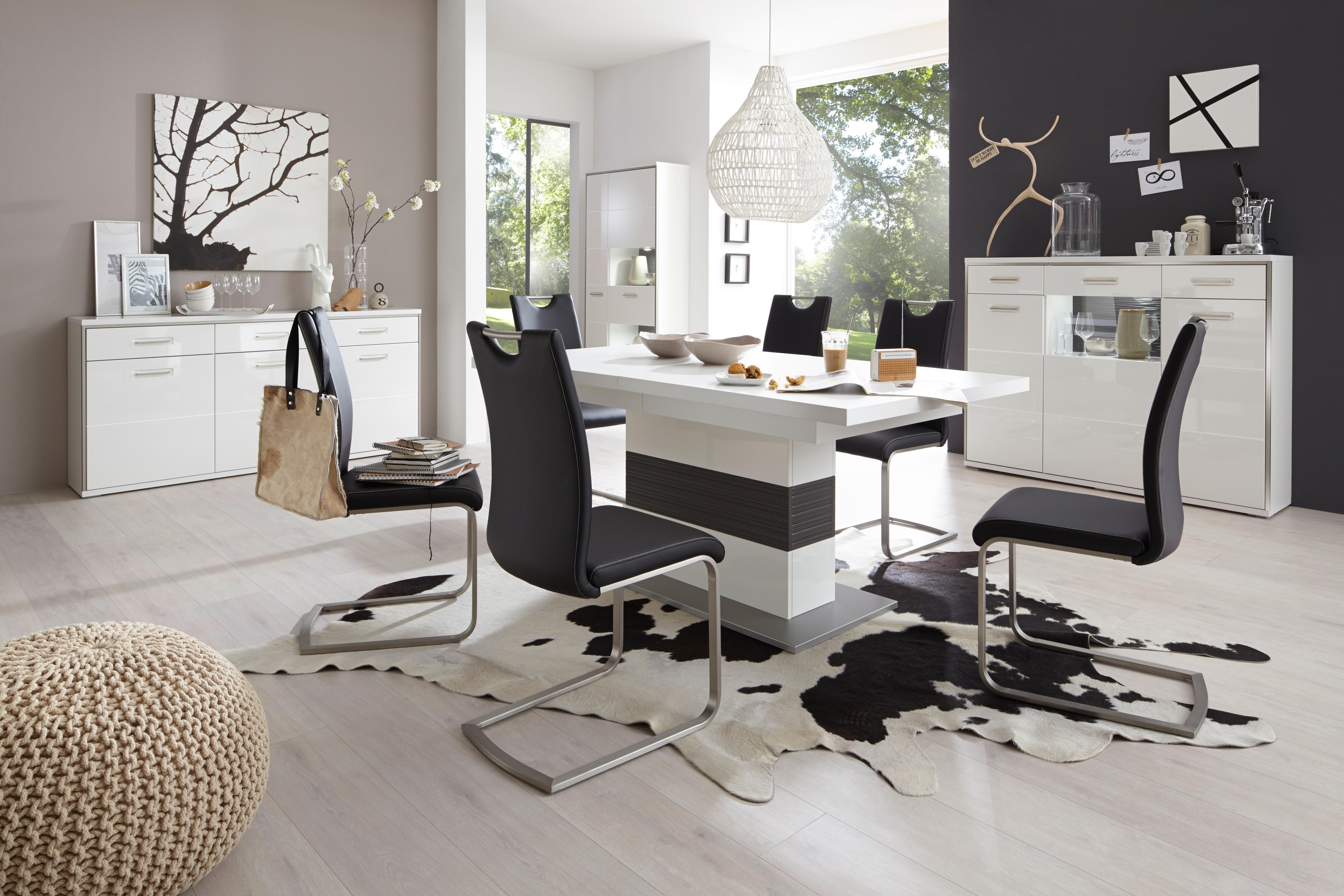 Esstisch Ausziehbar Trento 180-280x100 Cm Grau/weiß - Silberfarben/Weiß, Design, Holzwerkstoff (180/100/77cm) - Livetastic