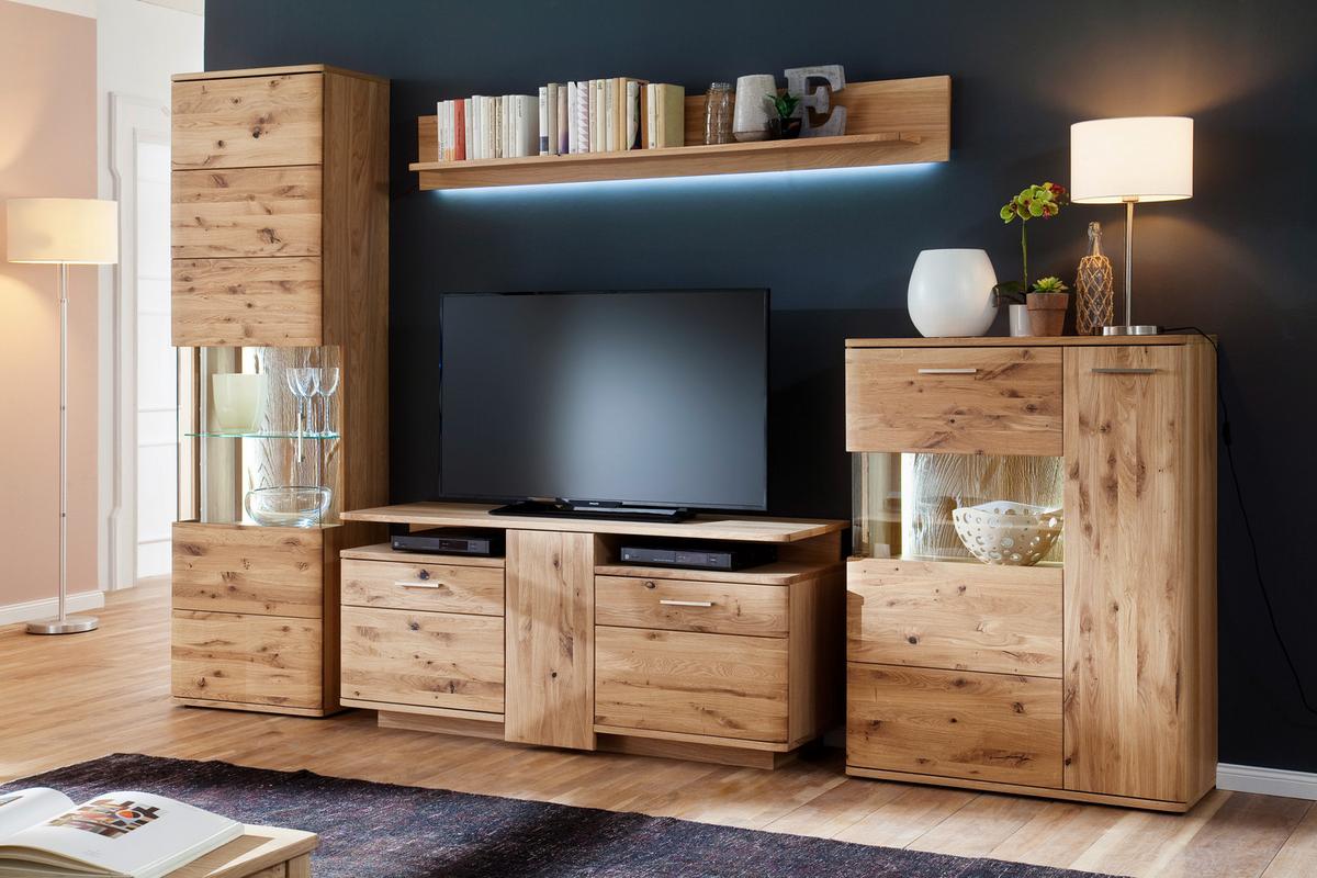 Highboard teilmassiv B: 90 cm Santori Eichefarben - Eichefarben/Schwarz, Design, Glas/Holz (90/122/37cm) - Livetastic