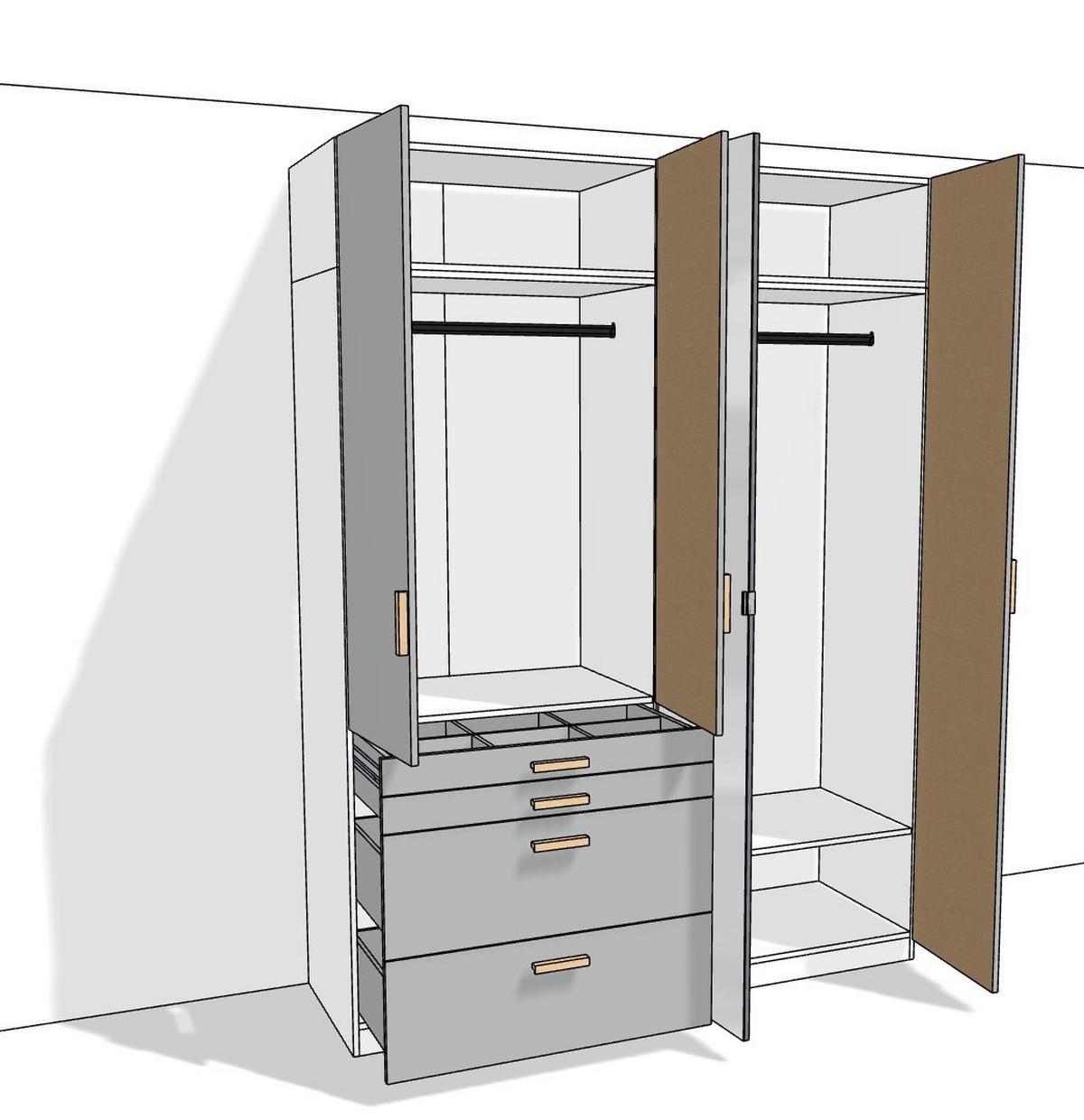 Kleiderschrank Unit 4trg, Maxihöhe - KONVENTIONELL (182,2/242,2/58,3cm) - Ondega