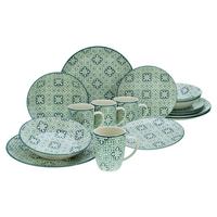 Kombiservice Yara Petrol Grün, Weiß, Hellgrün L: 32,5cm - Weiß/Hellgrün, Basics, Keramik - Creatable