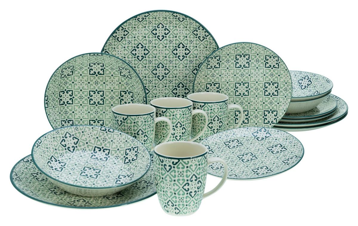 Kombiservice Yara Petrol Grün, Weiß, Hellgrün L: 32,5cm - Weiß/Hellgrün, Basics, Keramik - Creatable