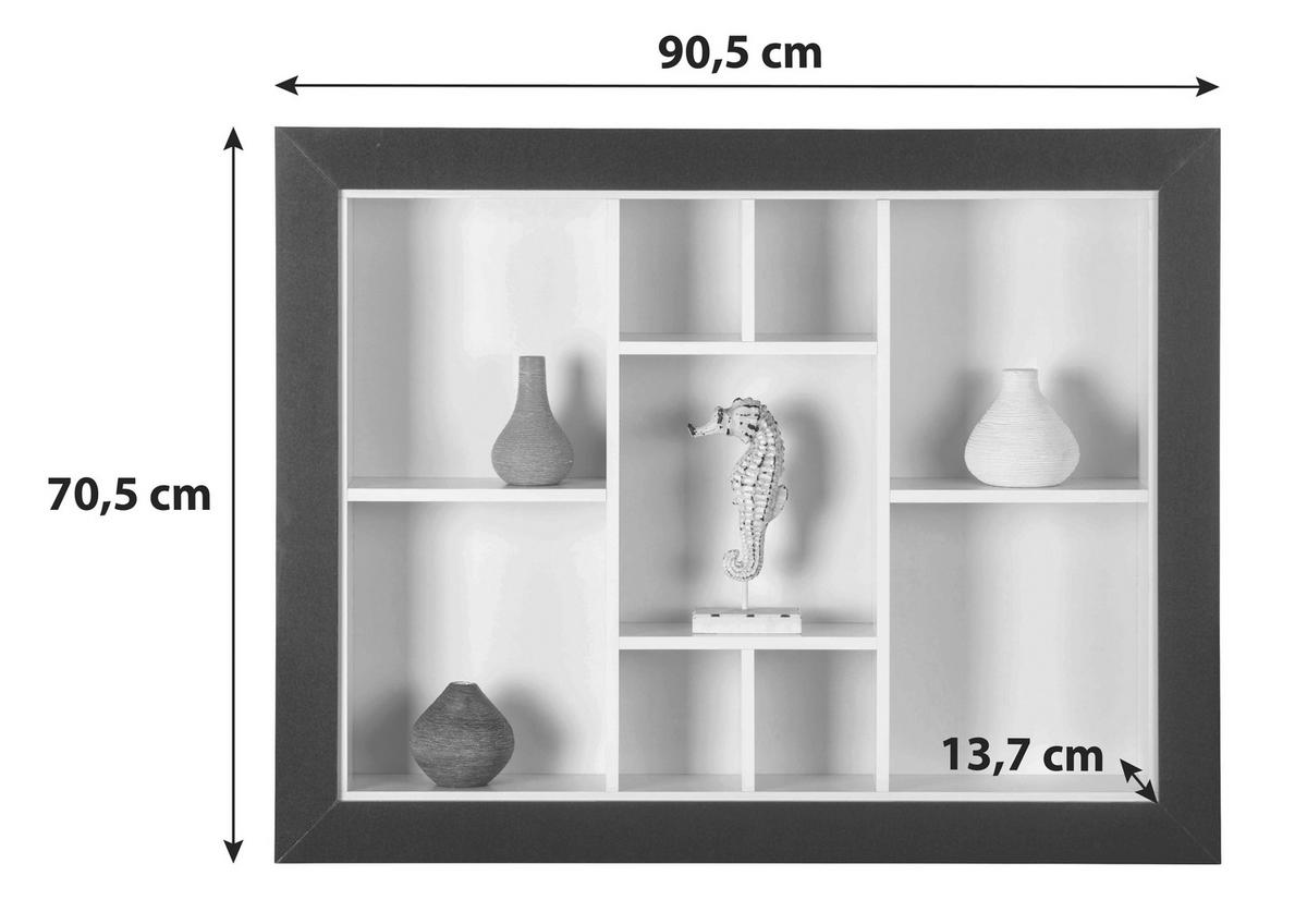 Wandregal B: Ca. 90,5 Cm Schwarz/weiß Dekor 9 Fächer - Schwarz/Weiß, MODERN, Holzwerkstoff (90,5/70,5/13,7cm) - MID.YOU