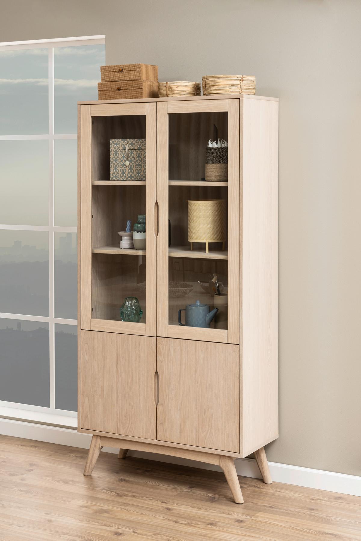 Vitrine Marte - Eichefarben, MODERN, Glas/Holz (94/192/40cm) - MID.YOU