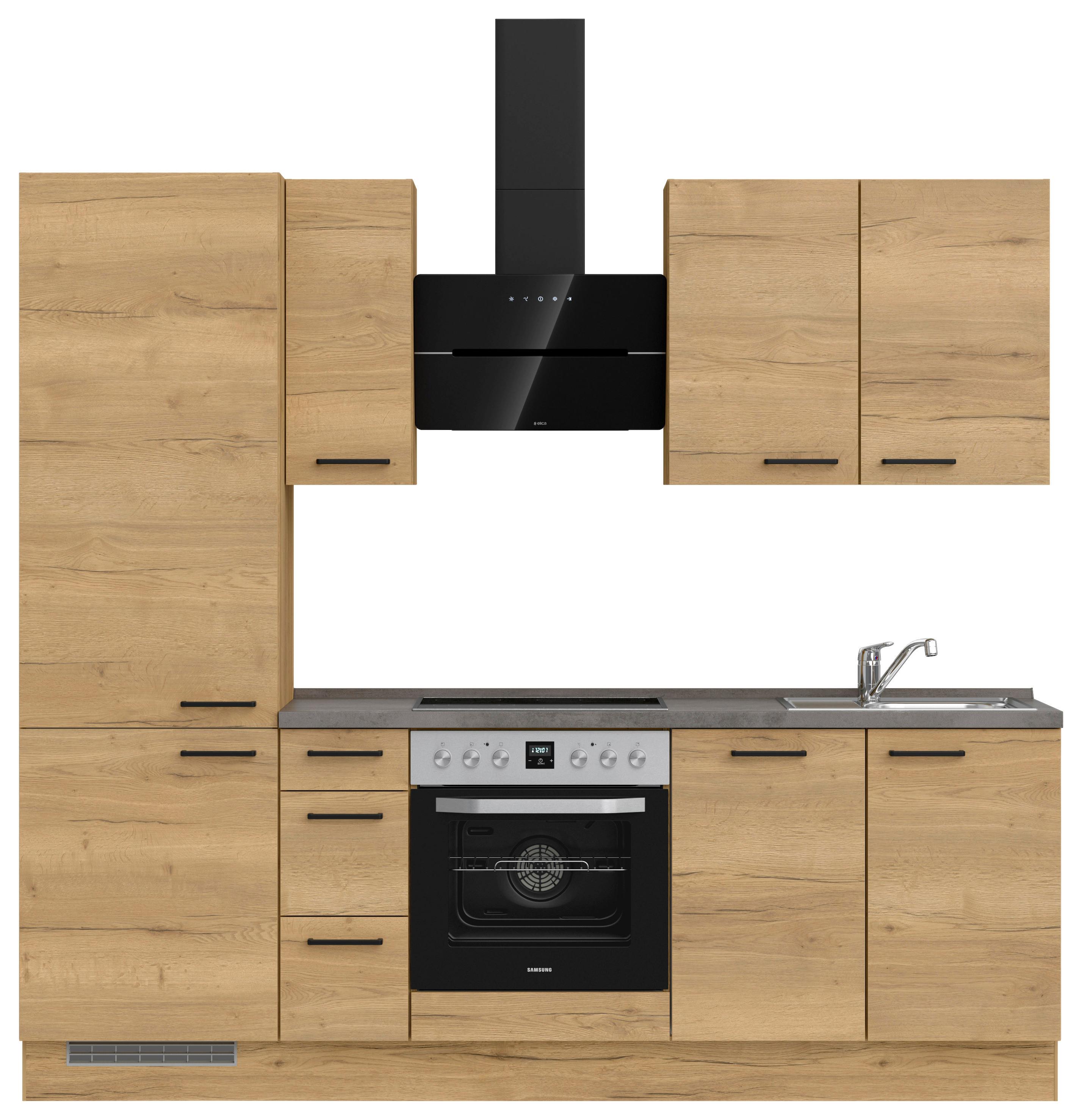Kuchyňská linka 240 cm, dub Sierra - barvy dubu/černá, Moderní, kov/kompozitní dřevo (240cm) - Nobilia