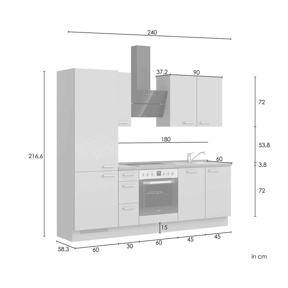 Kuchyňská linka 240 cm, modrošedá / barva dub - barvy dubu/modrošedá, Romantický / Rustikální, kov/kompozitní dřevo (240cm) - Nobilia