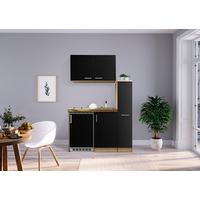 Miniküche M. Kühlschrank + Kochfeld 130 Cm Schwarz/eiche - Edelstahlfarben/Eichefarben, MODERN, Holzwerkstoff/Metall (130cm) - Respekta