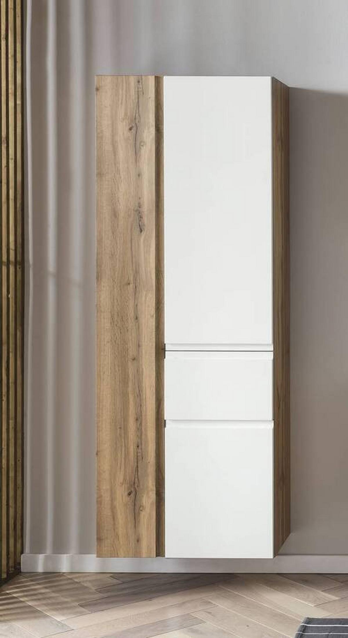 Badezimmer Hochschrank Varese Bxh 65x180 Cm Weiß/eiche Dekor - Eiche Wotan/Weiß, MODERN, Holzwerkstoff (65/180/35cm) - Held