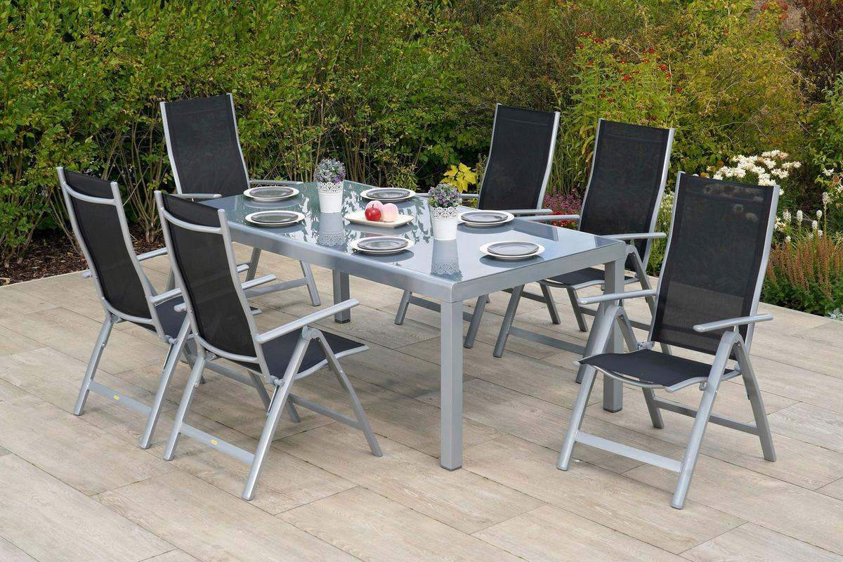 Gartenset Carrara - Silberfarben/Schwarz, MODERN, Textil/Metall - Gardenson