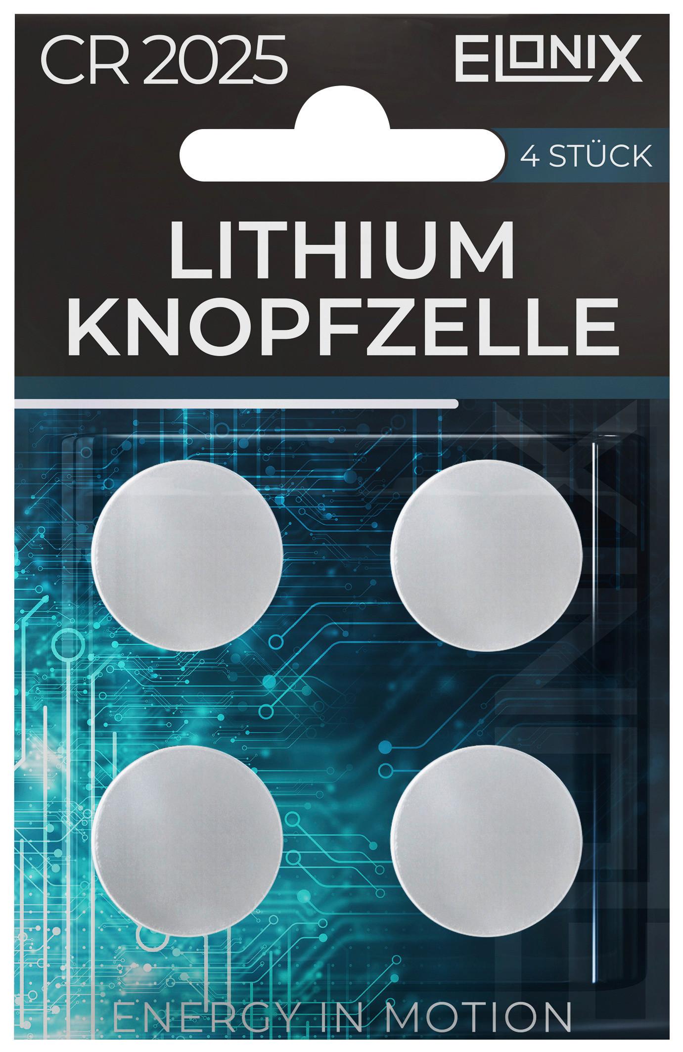 Batterie Knopfzelle Lithium CR2025 3 V 4 Stk. - Silberfarben, Basics (2/0,25cm) - Elonix