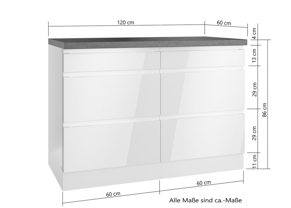 Küchenunterschrank Monza 120 Cm Weiß/grau - Weiß Hochglanz/Weiß, LIFESTYLE, Holzwerkstoff (120/86/60cm) - Held