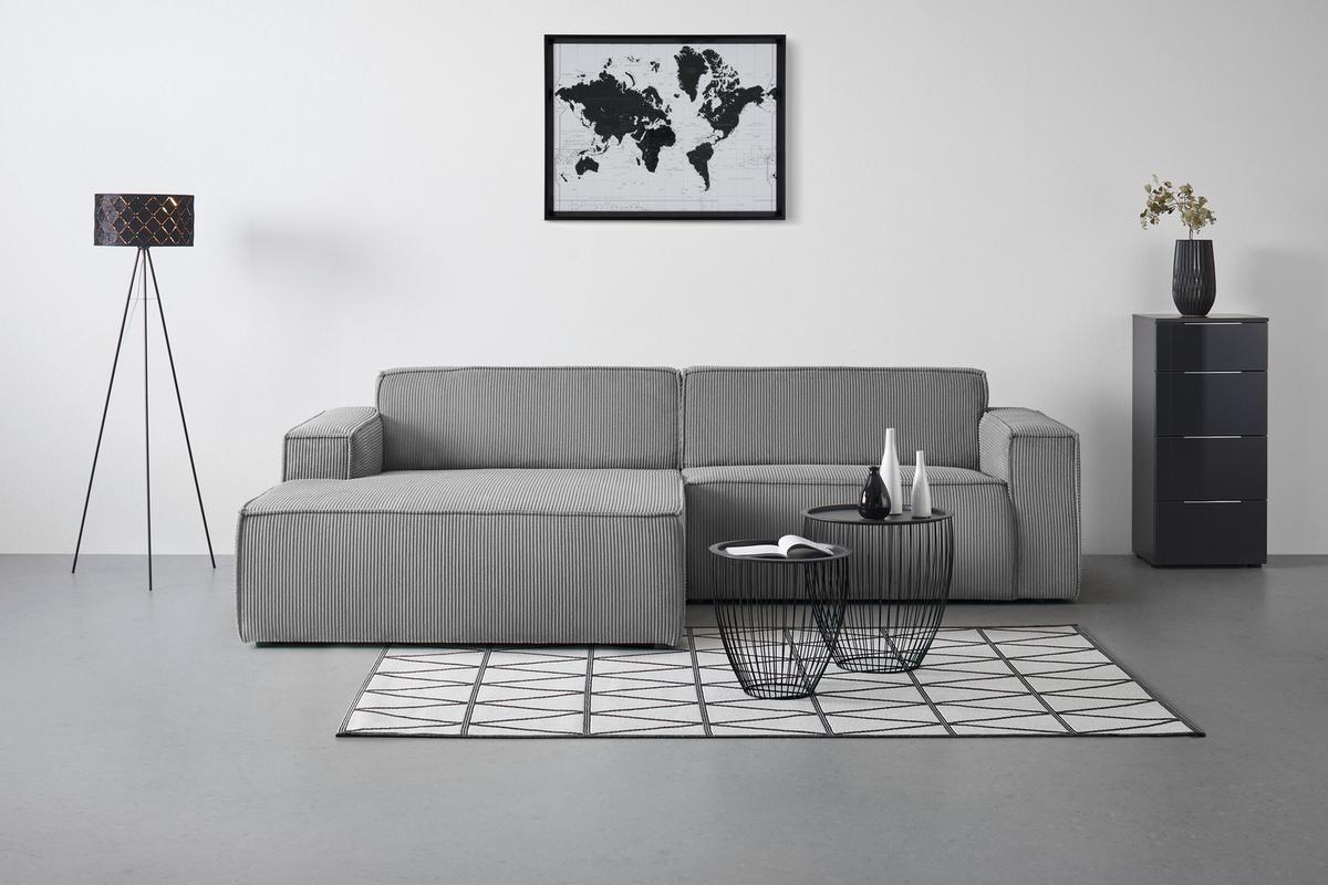 Rohová sedačka LOFT, levá, světle šedý manšestr - černá/světle zelená, Moderní, textil/plast (172/75/265cm) - Mömax