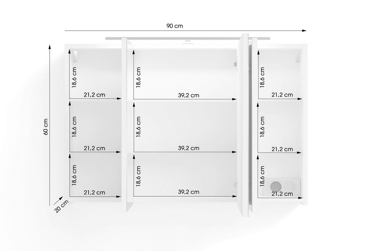 Spiegelschrank Spree Weiß B: 90 cm - Weiß, MODERN, Glas/Holzwerkstoff (90/60/20cm) - MID.YOU