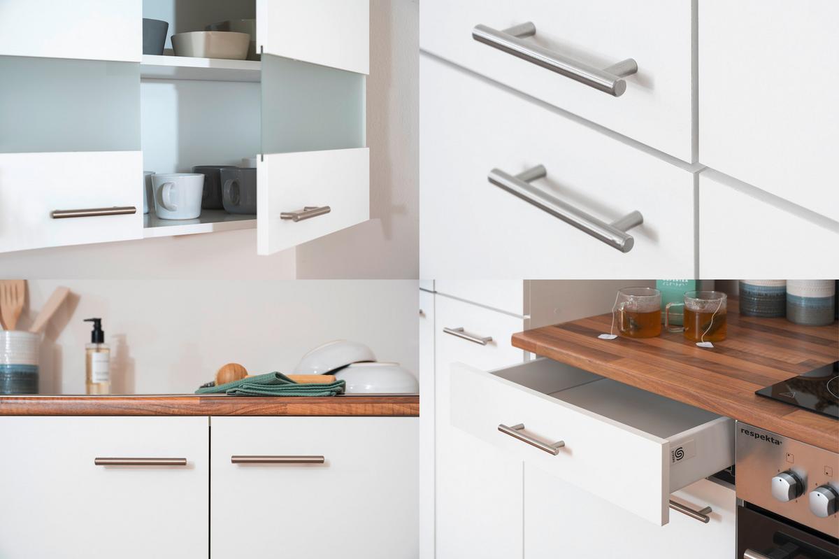 Küchenzeile ohne Geräte B: 280 cm Weiß/Nussbaum Dekor, Modern - Nussbaumfarben/Weiß, Basics, Holzwerkstoff (280/200/60cm) - Respekta