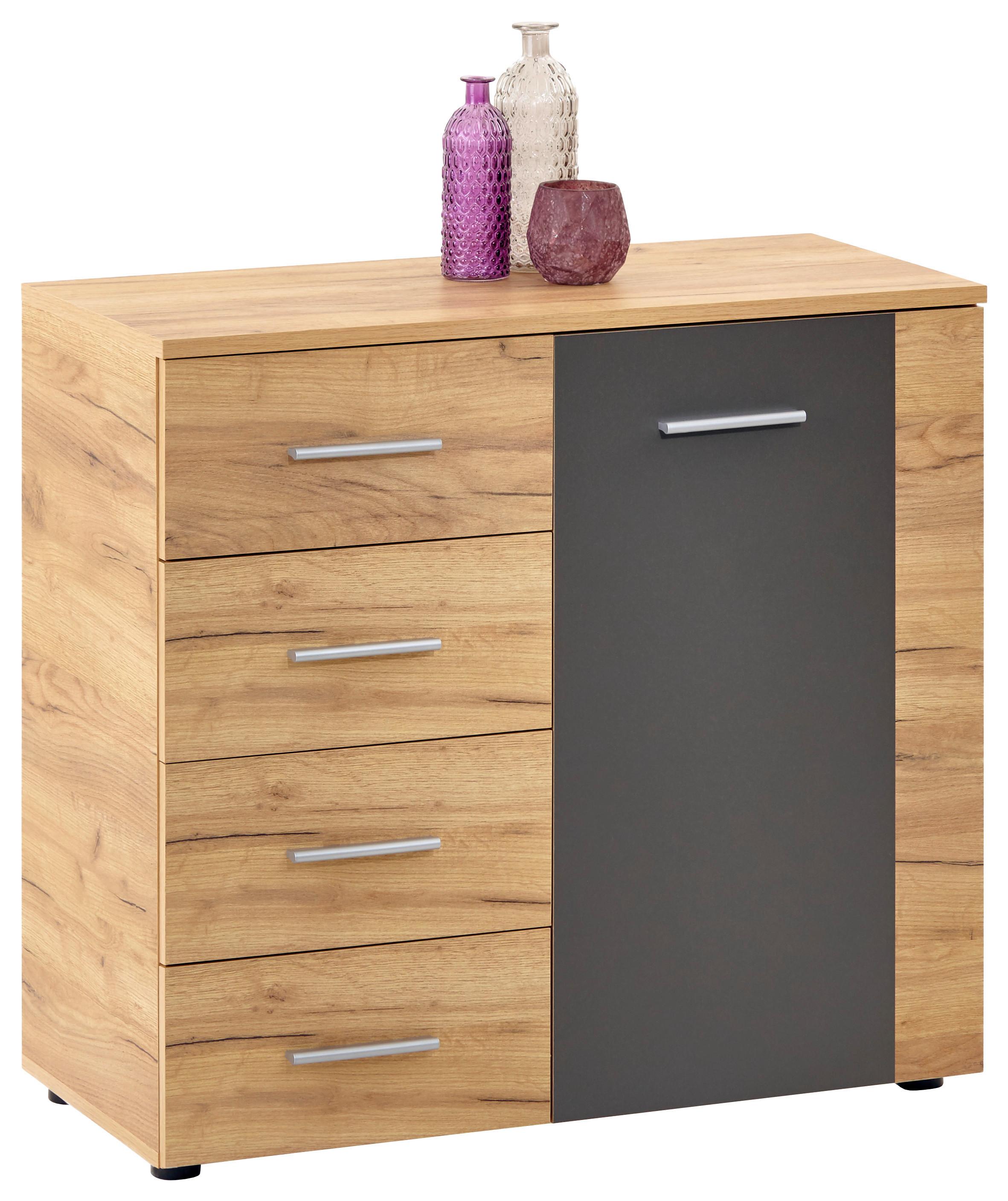 Kommode B 88cm Uno, Kraft Eiche Dekor/Lavagrau - Eichefarben/Grau, MODERN, Holzwerkstoff (88/80/40cm)