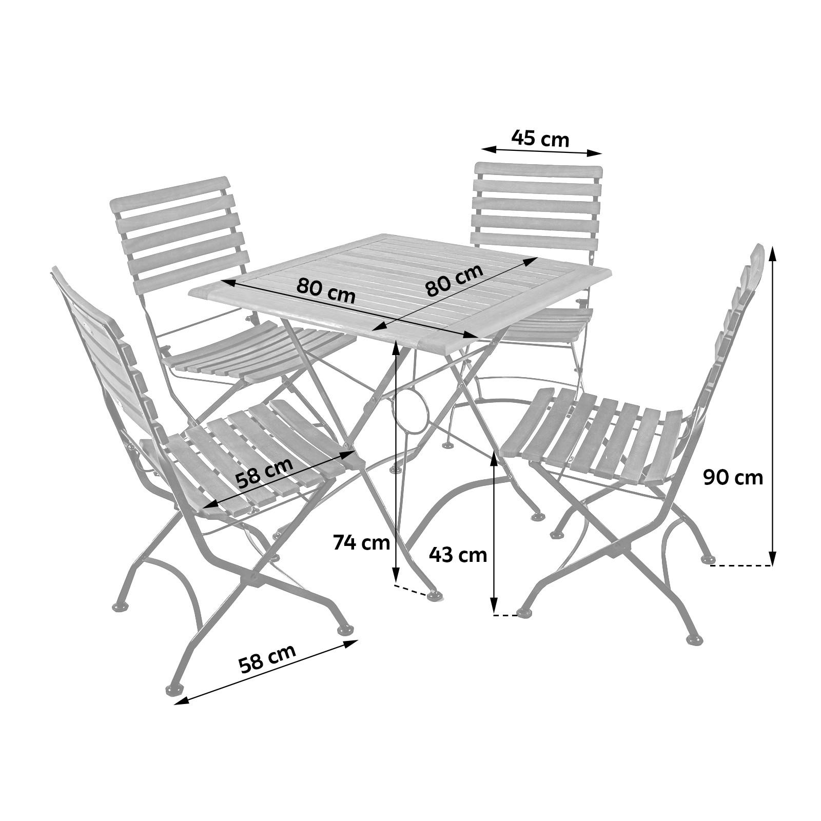 Gartenmöbel Set 5-Tlg. Wien Aus Echtholz, klappbar - Eukalyptusholzfarben/Schwarz, Basics, Holz/Metall (46/90/39cm) - Gardenson