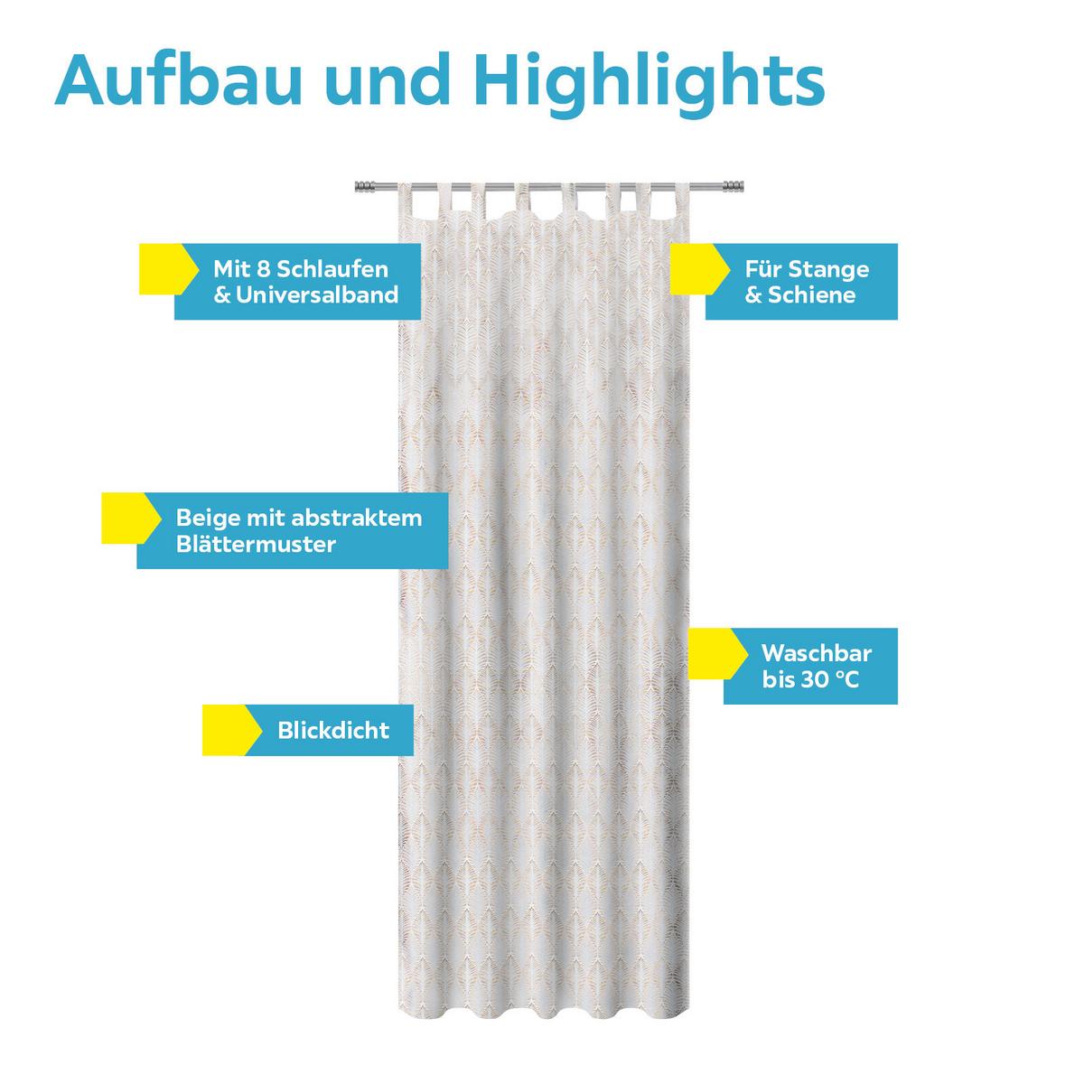 Vorhang mit Schlaufen und Band Naomi 140x255 cm Beige - Beige, MODERN, Textil (140/255cm) - Luca Bessoni