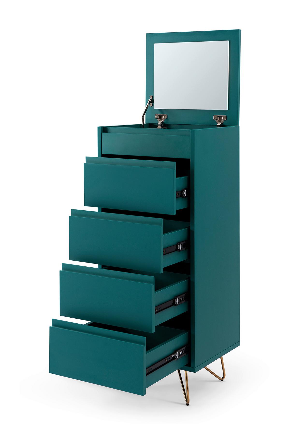 Kommode Blau B: 45cm - Blau/Messingfarben, Design, Glas/Holzwerkstoff (45/110/40cm) - Livetastic