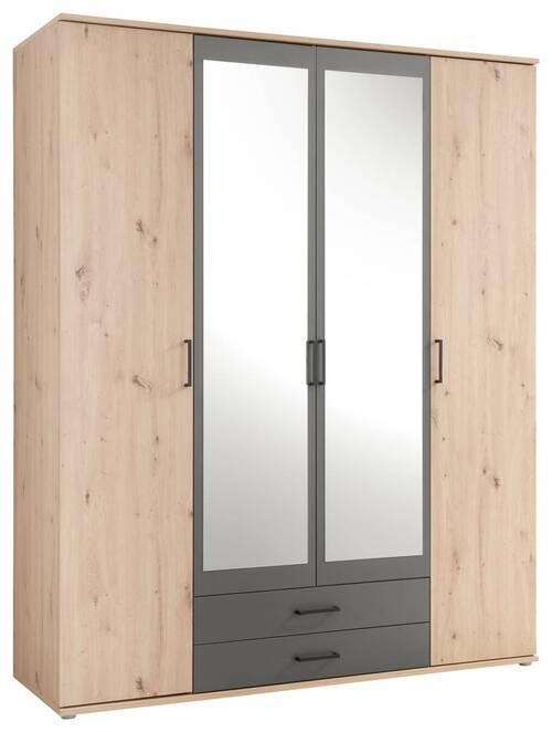 Drehtürenschrank Mit Spiegel 159 cm Chicago, Eiche Dekor - Eichefarben/Anthrazit, Basics, Glas/Holzwerkstoff (159/196/53,5cm) - MID.YOU