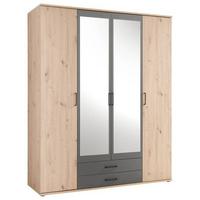 Drehtürenschrank Mit Spiegel 159 cm Chicago, Eiche Dekor - Eichefarben/Anthrazit, Basics, Glas/Holzwerkstoff (159/196/53,5cm) - MID.YOU