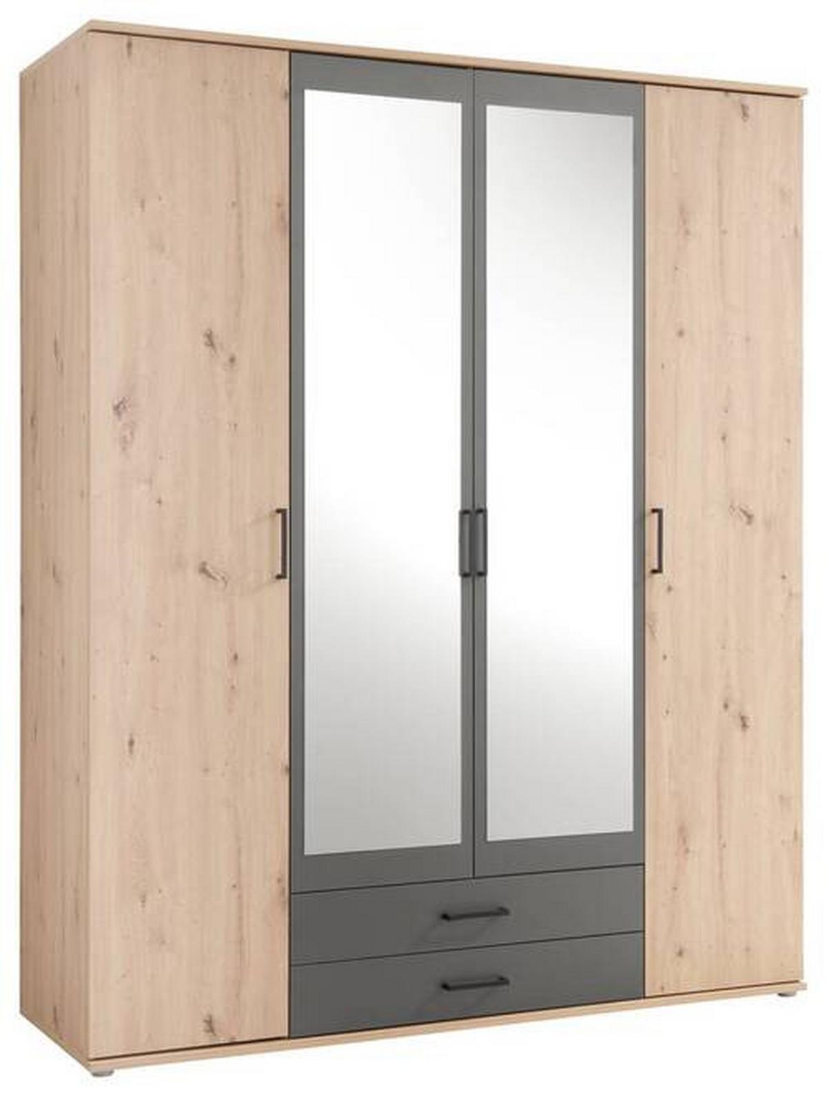 Drehtürenschrank Mit Spiegel 159 cm Chicago, Eiche Dekor - Eichefarben/Anthrazit, Basics, Glas/Holzwerkstoff (159/196/53,5cm) - MID.YOU