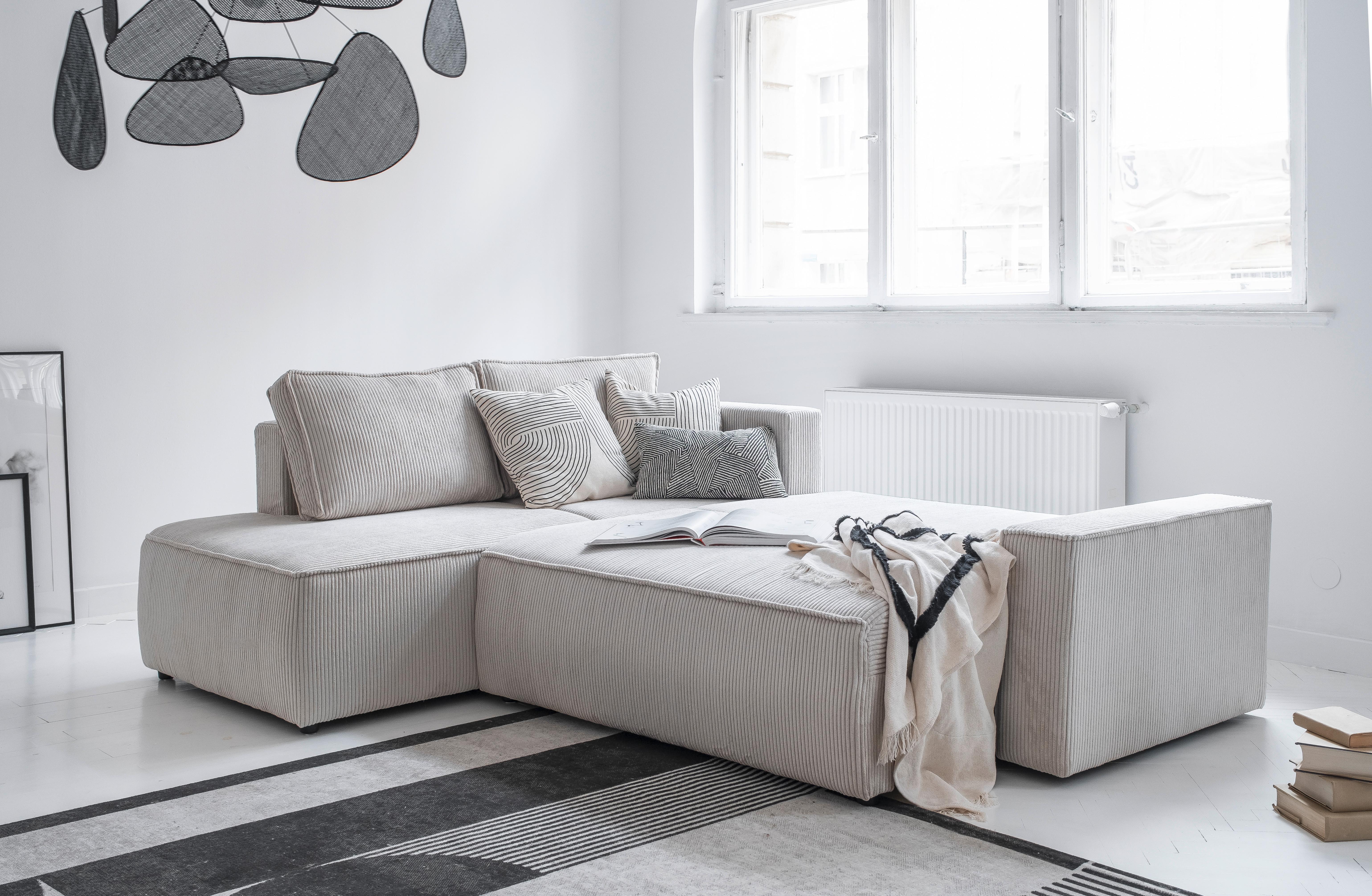 Rozkladacia Sedačka Brave Dave - Ľavé Prevedenie - čierna/béžová, Design, drevo/textil (247/89/194cm)