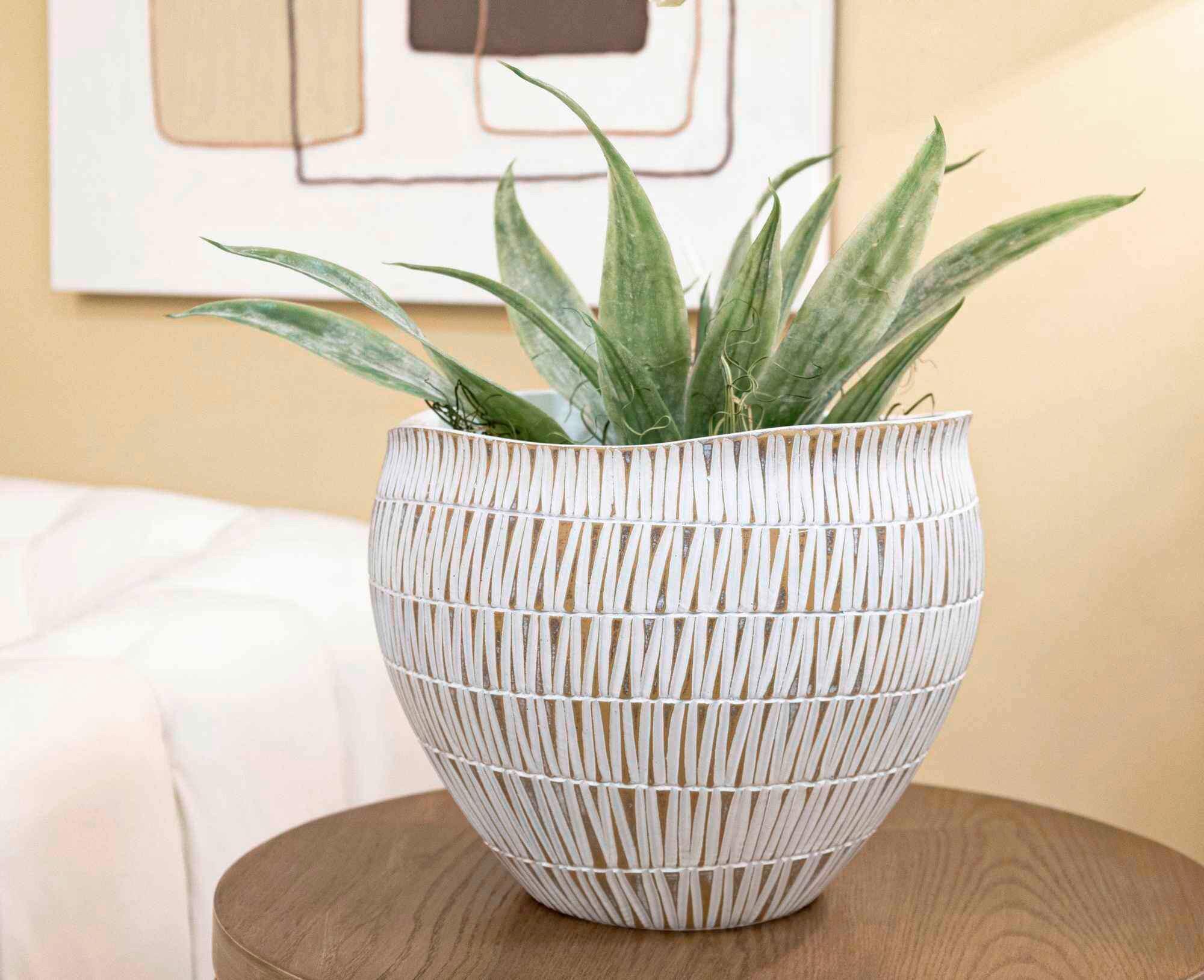Vase Cachepot Stiky Weoß, Goldfarben B: 30,5 Cm - Goldfarben/Weiß, Basics, Kunststoff (30.5/24.5/30.5cm)
