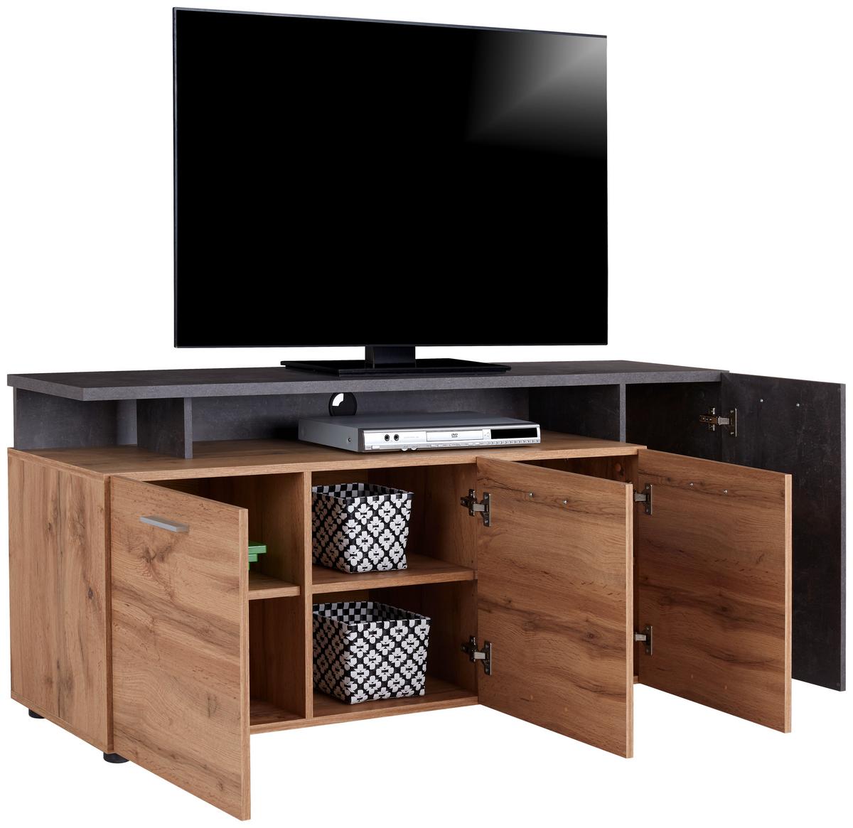 Phonotisch Karl 157 cm Betonoptik Dunkel/Eiche Dekor - Eichefarben/Dunkelgrau, MODERN, Holzwerkstoff (157/63,9/43,2cm)