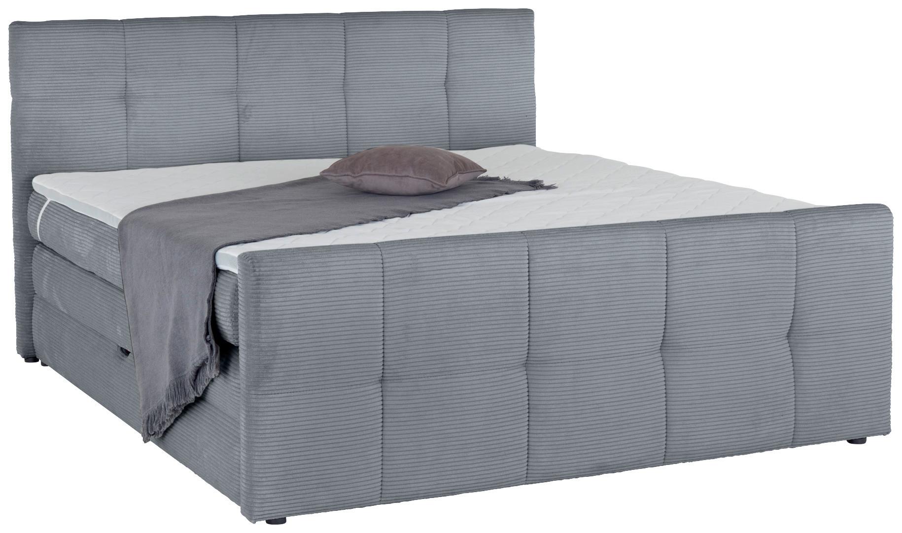 Boxspringbett mit Topper Mit Bettkasten 180x200 cm Medino - Blaugrau, KONVENTIONELL, Holz/Holzwerkstoff (180/200cm)