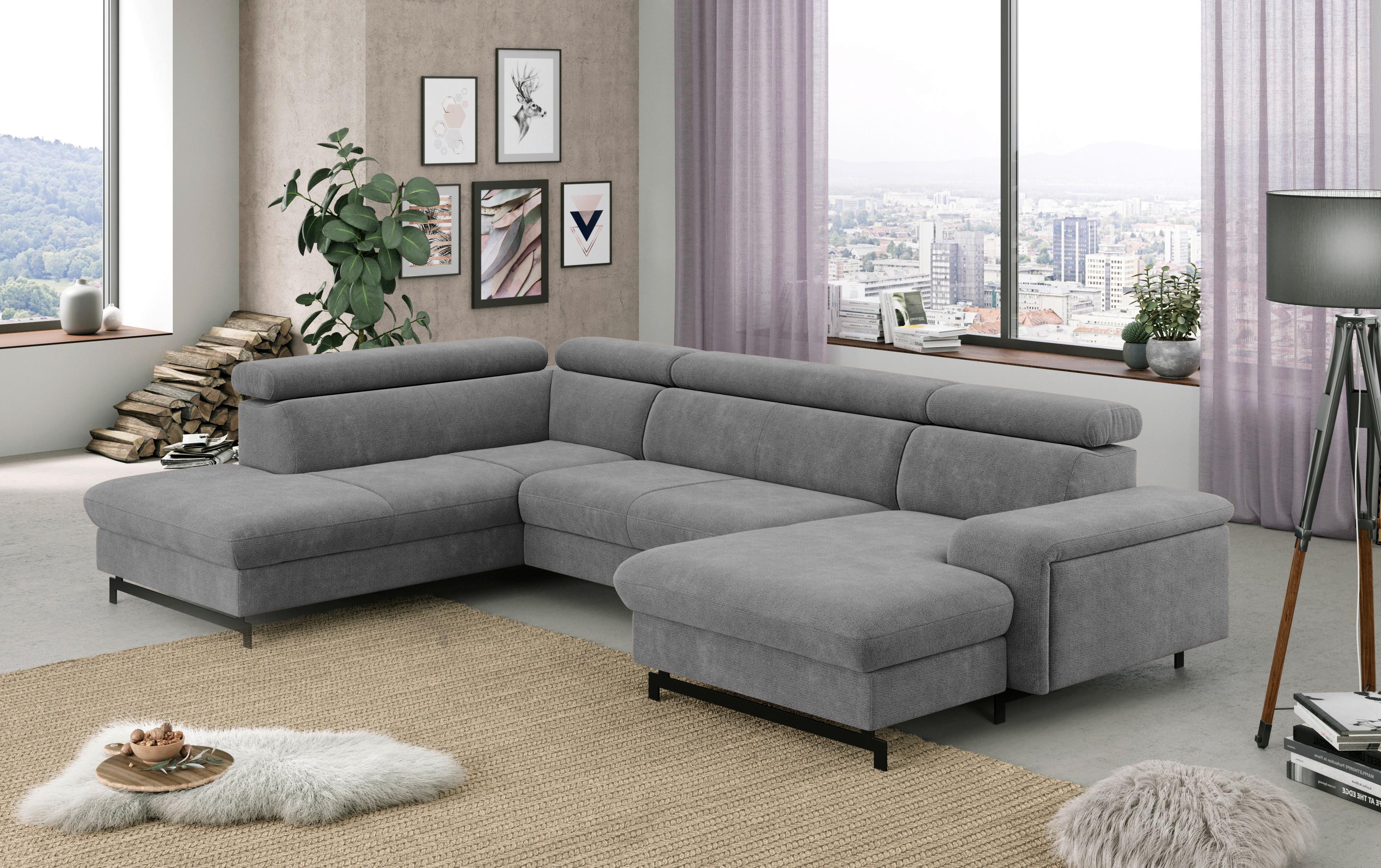 Wohnlandschaft mit Bettkasten Emma Grau - Schwarz/Grau, Textil (215/328/165cm) - MID.YOU
