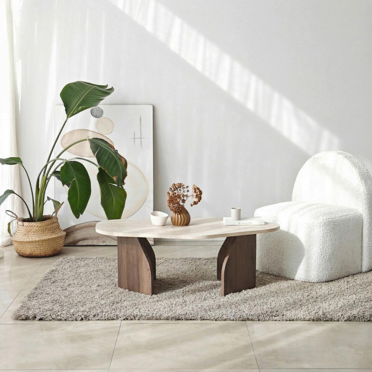 COUCHTISCH Travertin/Walnuss B: 100cm - Beige/Walnussfarben, MODERN, Holzwerkstoff (100/35/60cm)