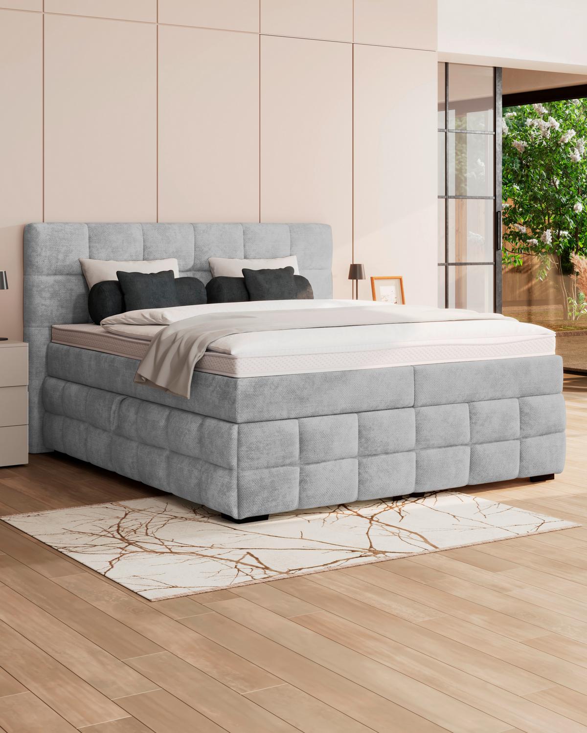 Čalouněná postel VEGA 180x200 cm, světle šedá - černá/světle šedá, Trend, dřevo/textil (180/200cm)