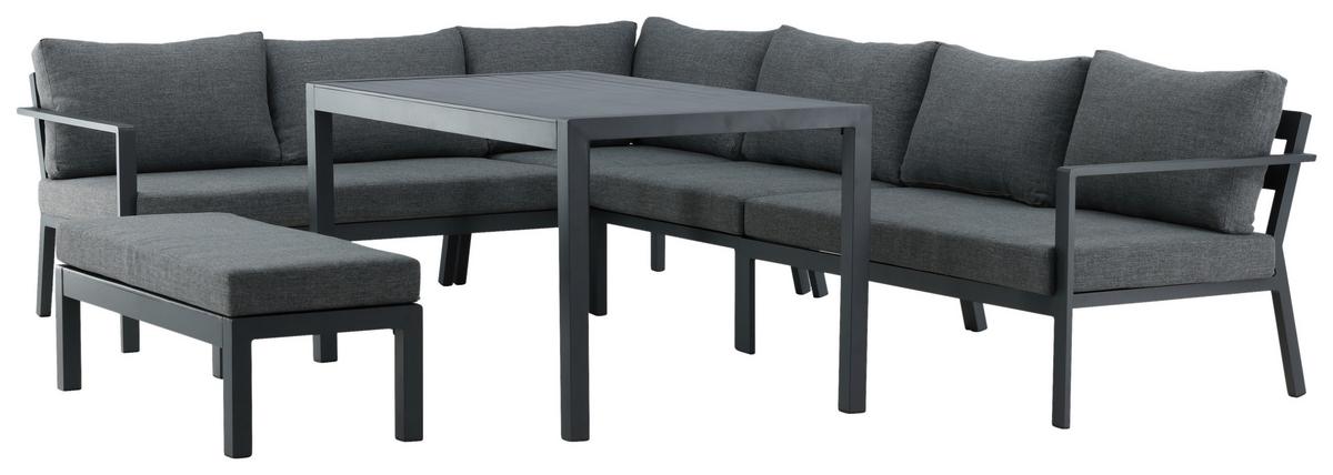 Loungegarnitur 5-Tlg Ramos aus Metall/Textil mit Kissen - Schwarz/Grau, KONVENTIONELL, Textil/Metall (294/210cm) - Gardenson